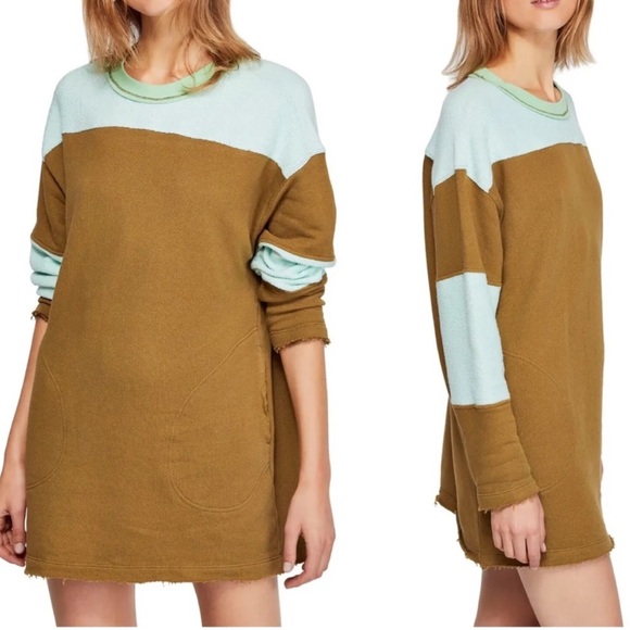 Free People Jordan Color Block Pullover Sweatshirt Top Citron Combo - Picture 9 of 14